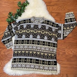 Vintage Crew Neck Sweater/ Tan, Black, White & Gold/ New Condition